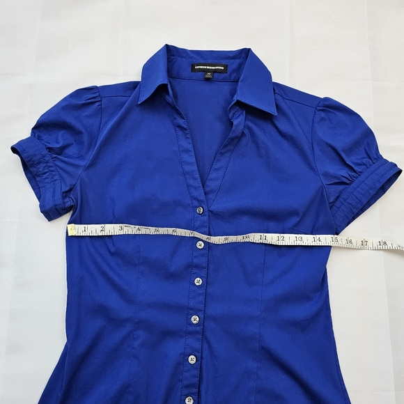 EXPRESS Women's V-Neck Short Sleeve Blouses Purple Blue Size XS - Picture 5 of 17